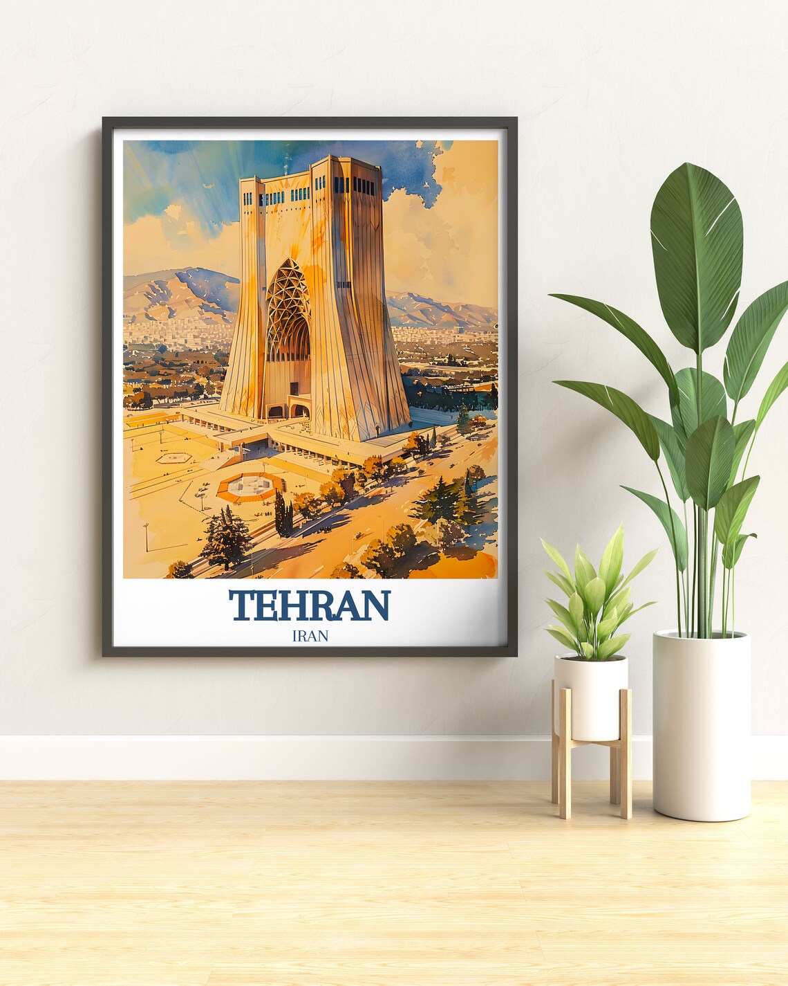 Tehran Iran Azadi Tower Golden Plaza Watercolor Travel Poster - Image 2