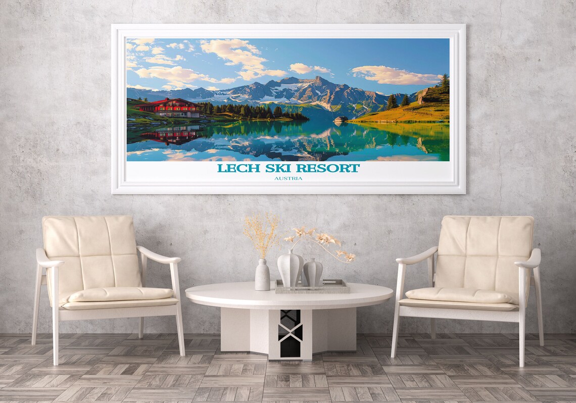 Lech Ski Resort Austria Alpine Lake Chalet Summer Travel Poster - Image 2