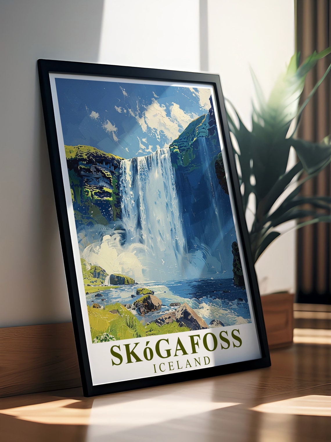 Skogafoss Iceland Waterfall Cascading Mossy Cliffs Powerful Poster - Image 4