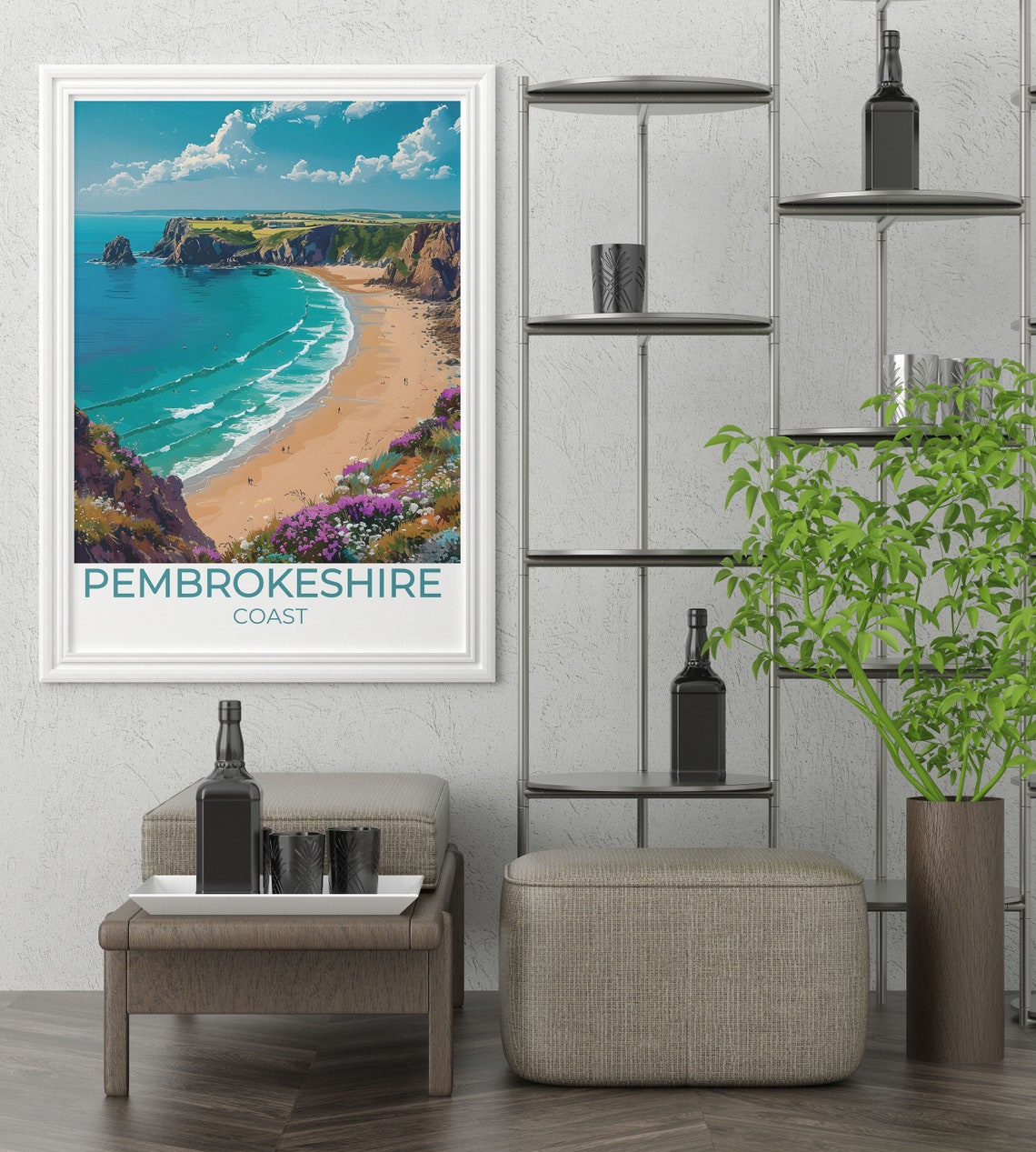 Pembrokeshire Coast Wales Sandy Beach Cliffs Retro Travel Poster - Image 2