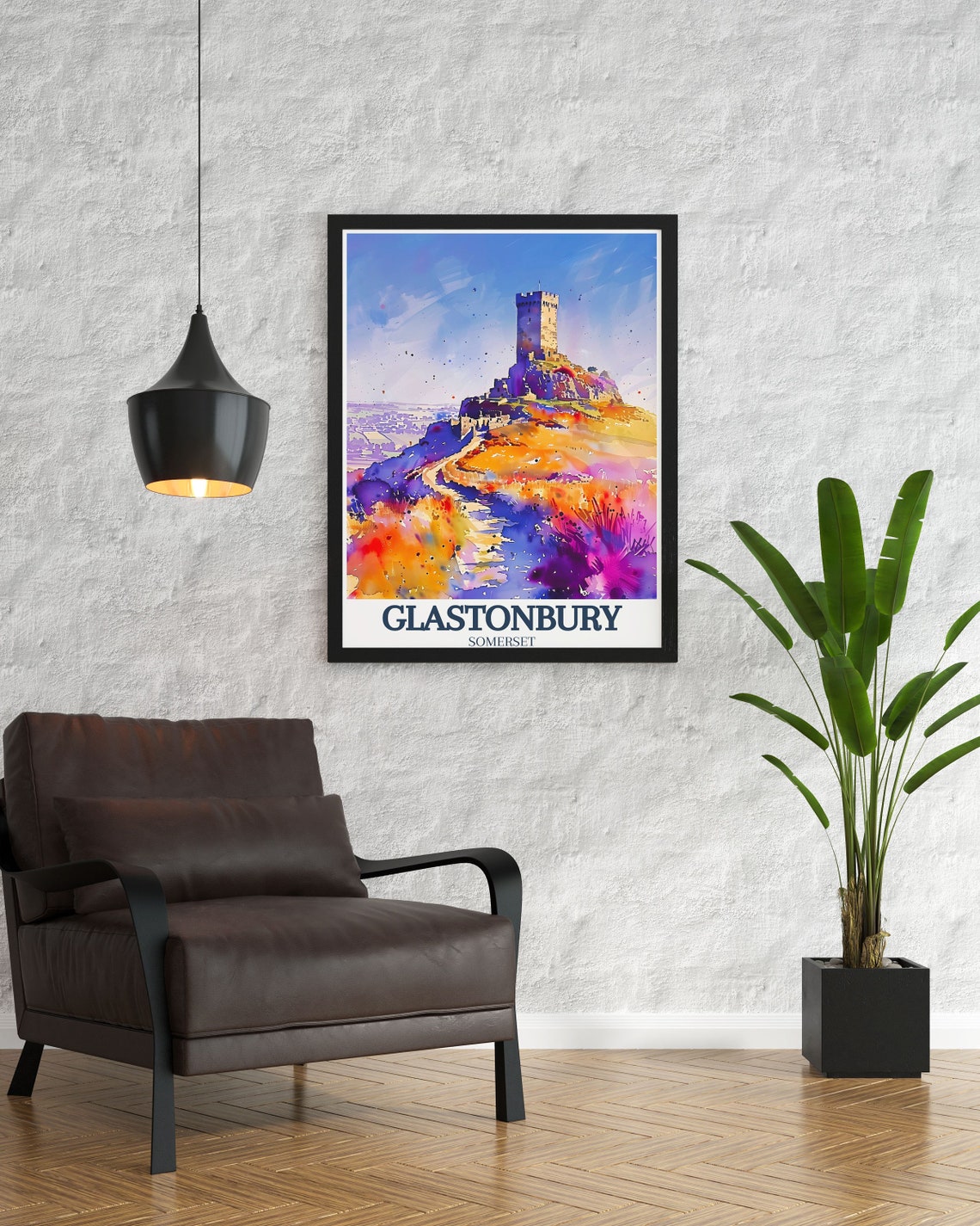 Glastonbury Somerset Tor St Michael Tower Watercolor Landscape Poster - Image 3
