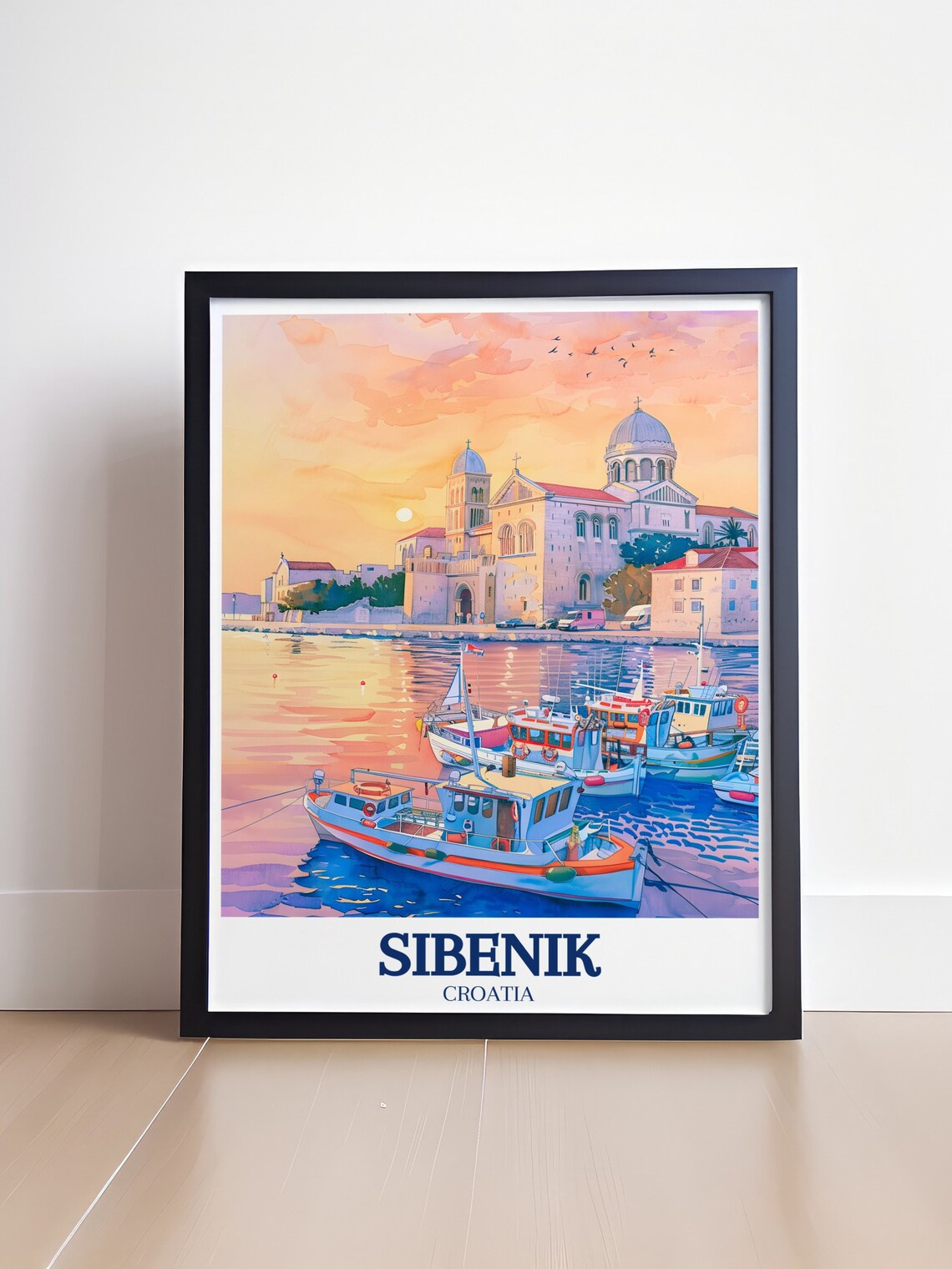 Sibenik Croatia St James Cathedral at Harbor Sunset Travel Poster - Image 4