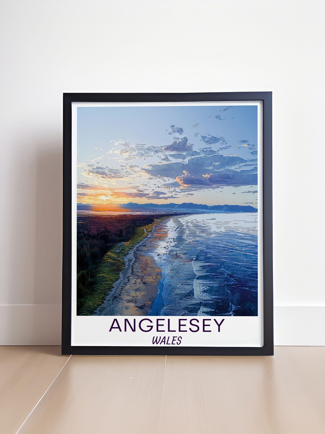 Anglesey Wales Golden Sunset Shoreline Aerial Sandy Beach Poster - Image 4