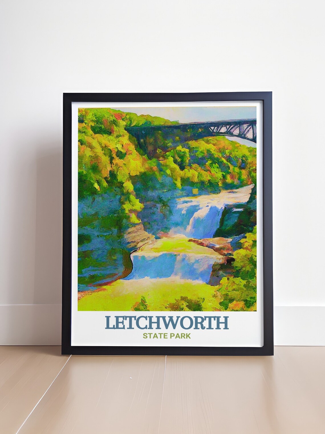 Letchworth State Park Falls with Rail Bridge Scenic Nature Poster - Image 4