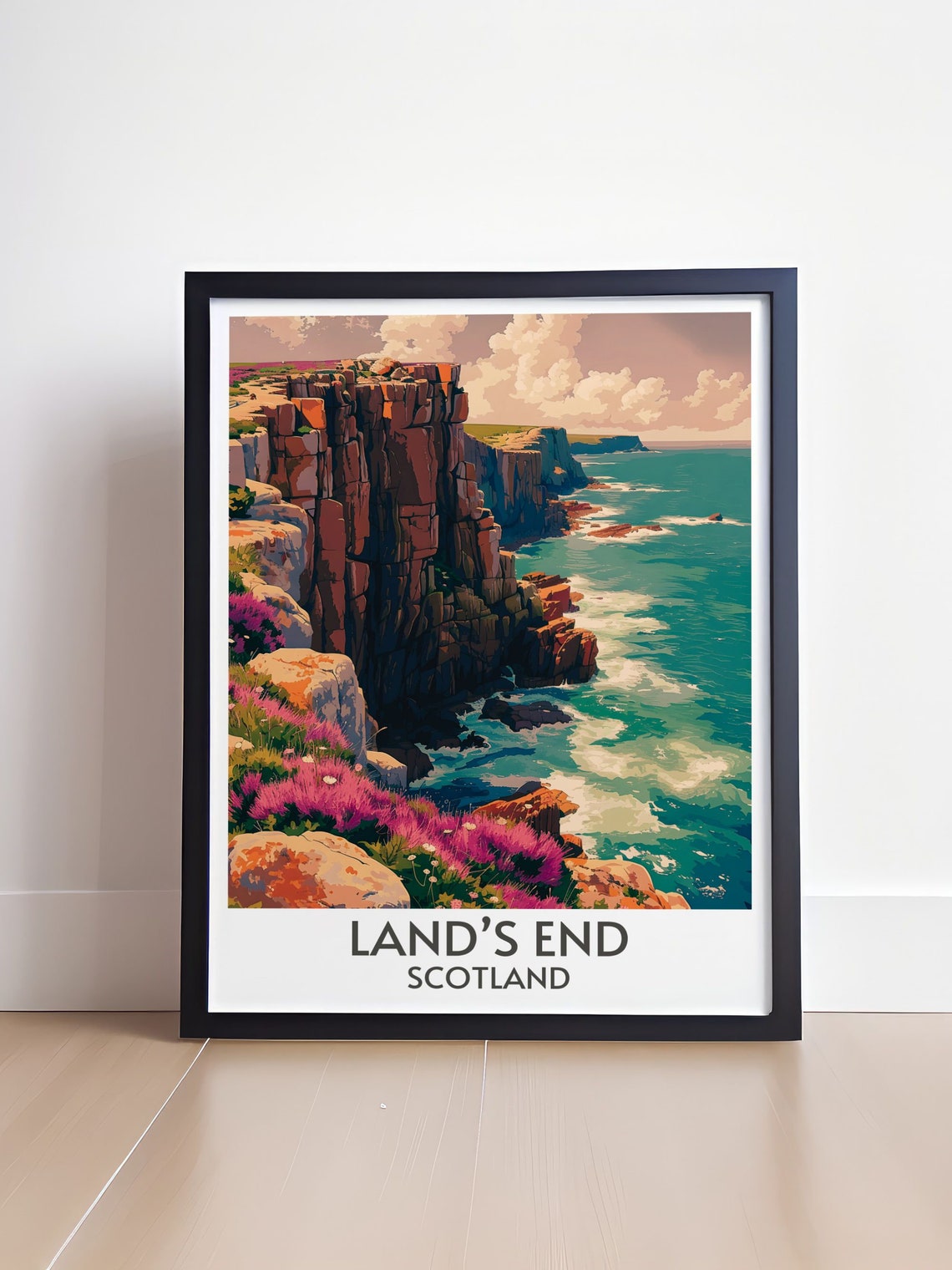 Land's End Scotland Rugged Cliffs Pink Heather Coastline Poster