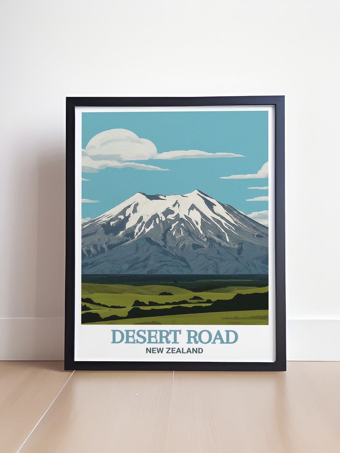 Desert Road Mount Ruapehu Green Fields New Zealand Volcano Poster - Image 4