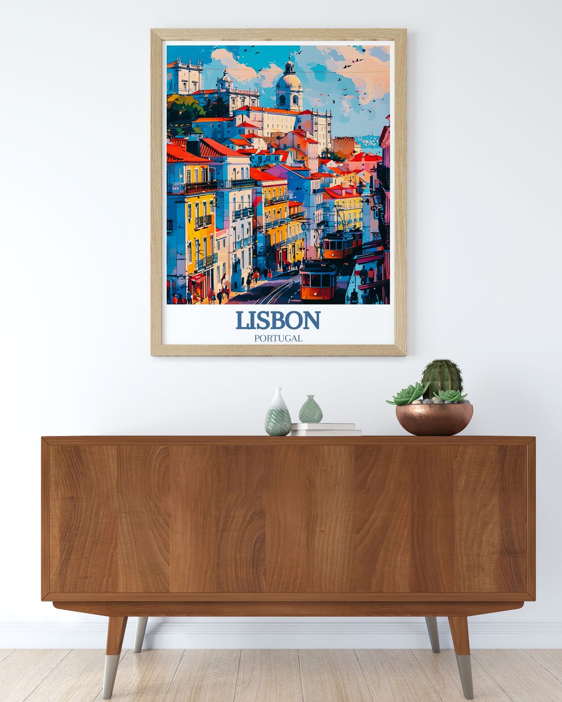 Lisbon Travel Poster Chiado District And Santa Justa Lift Lisbon Wall Art Travel Art Of Lisbons Chiado District Santa Justa Lift - Image 3