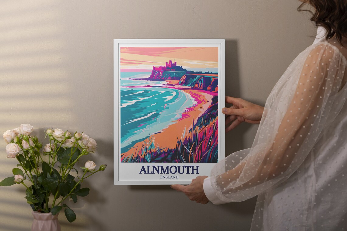 Alnmouth England Colorful Beach Castle Pop Art Travel Poster - Image 2