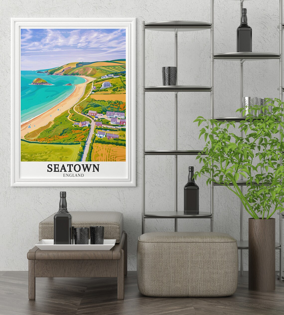 Seatown Shoreline Aerial Beach Island Coastal Vista Travel Poster - Image 2