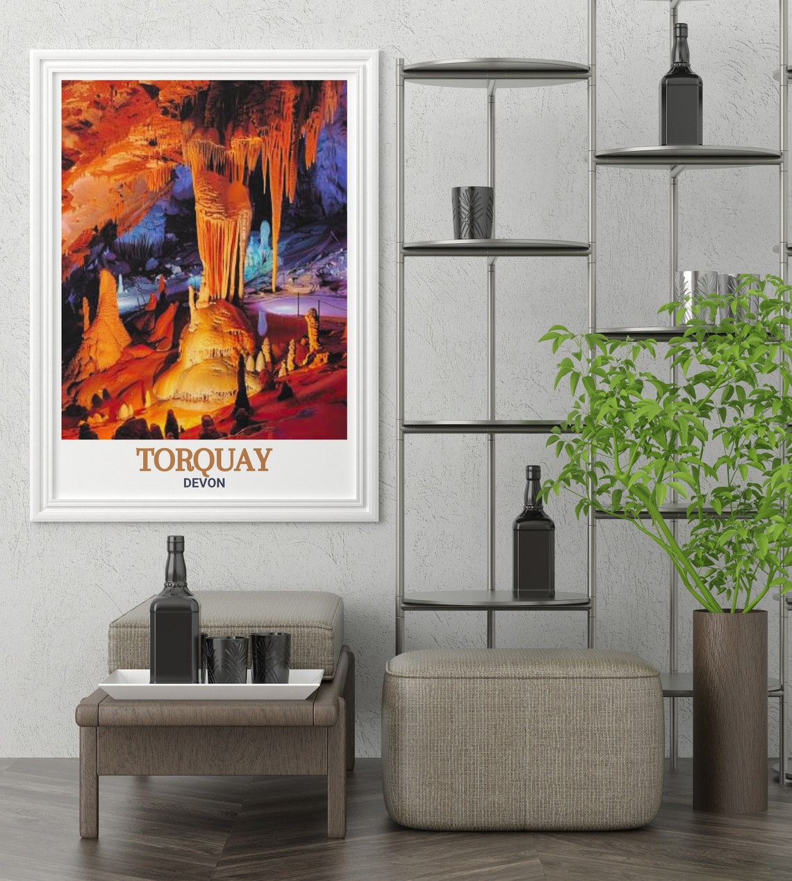 Torquay Devon Kents Cavern Illuminated Stalactites Cave Travel Poster - Image 2