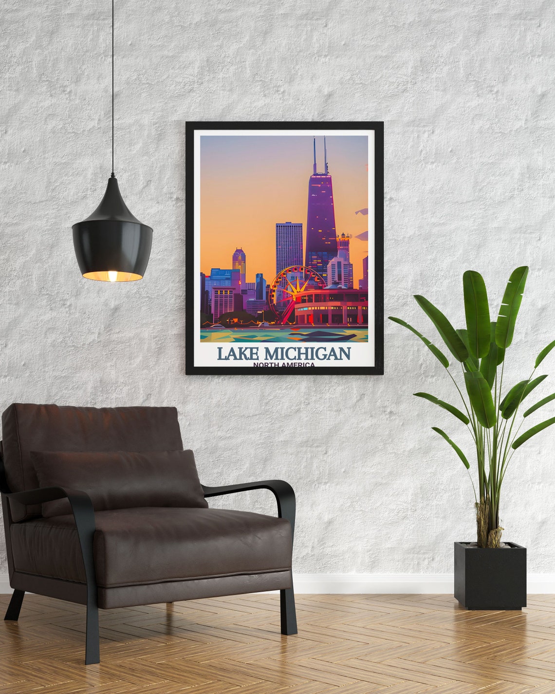 Lake Michigan Art Navy Pier Poster For Unique Gifts Navy Pier Decor For Home And Gifts Navy Pier With Lake Michigan Travel Poster Art - Image 2