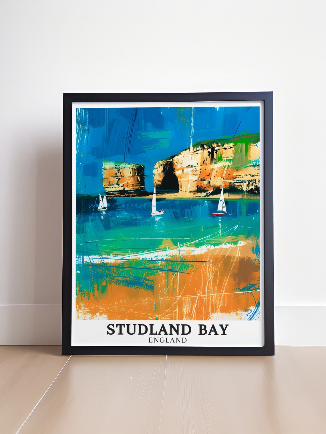 Studland Bay Old Harry Rocks Chalk Cliffs Sailing Travel Poster - Image 4