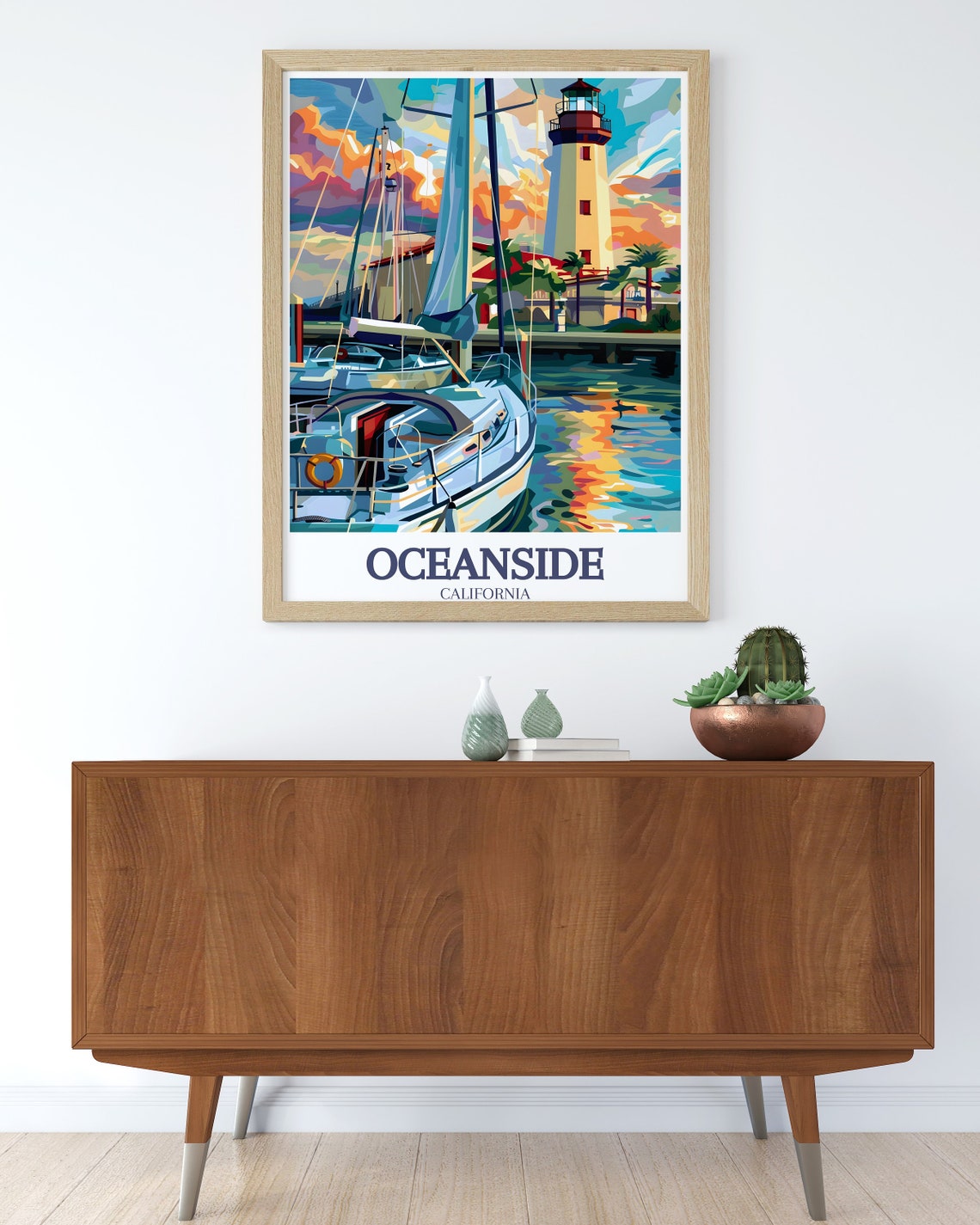 Oceanside Harbor Lighthouse Sailboats Sunset California Poster - Image 2