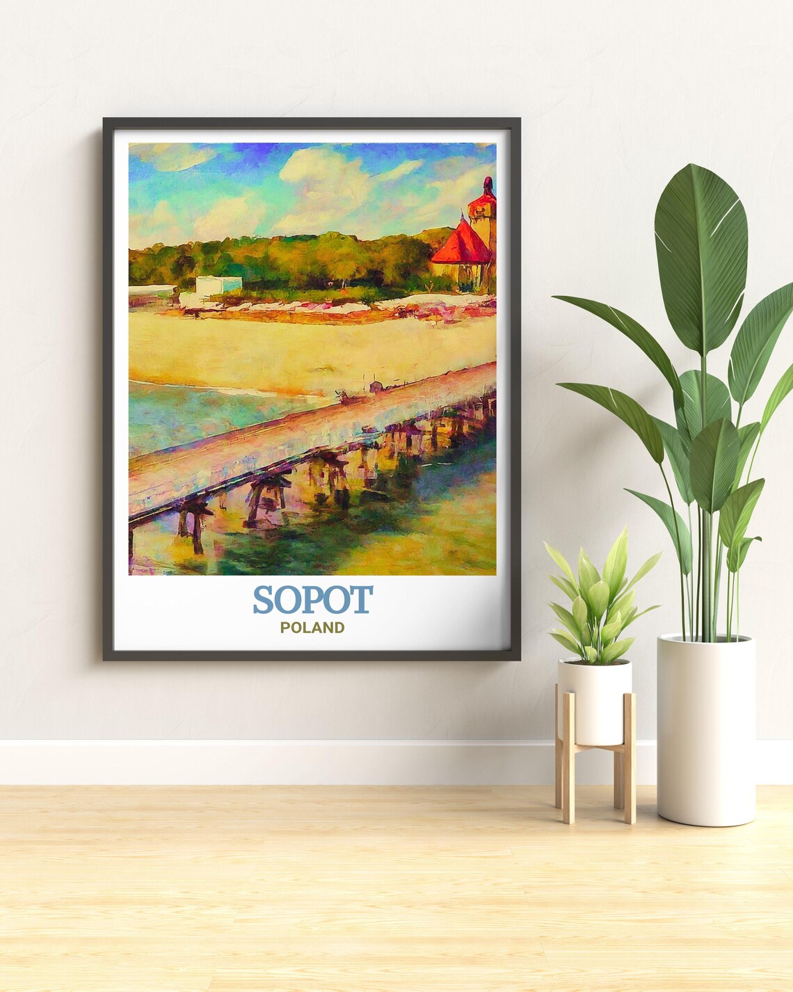Sopot Poland Travel Poster with Wooden Pier and Red Roof Tower - Image 3