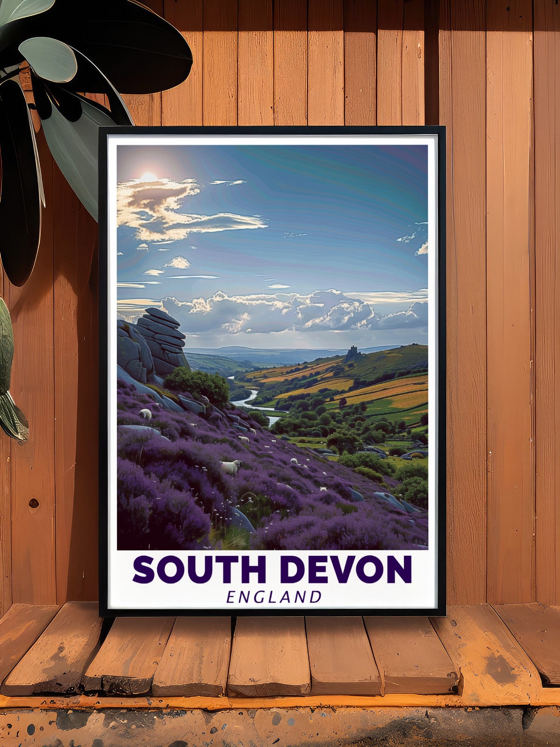 South Devon Purple Heather Hills Sheep England Travel Poster - Image 2