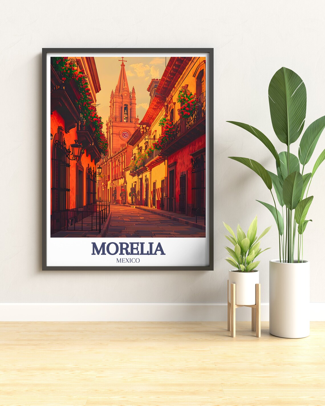 Morelia Mexico Historic Colonial Alley Cathedral Spire Travel Poster - Image 3