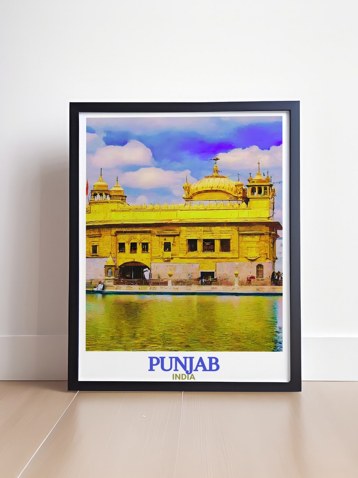 Punjab India Golden Temple Amritsar Reflection Watercolor Poster - Image 4