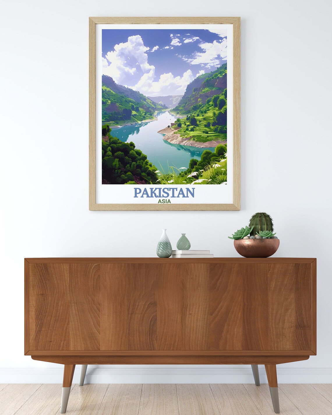 Jhelum River Pakistan Green Valley Gorge in Soft Light Poster - Image 2