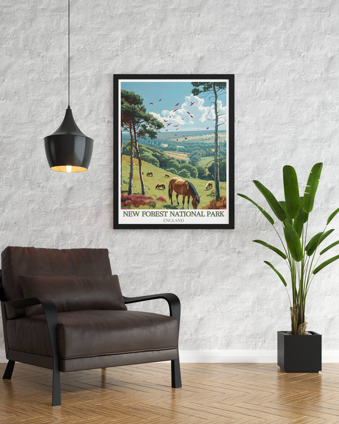 New Forest National Park Grazing Ponies on Sunny Heathland Poster - Image 2