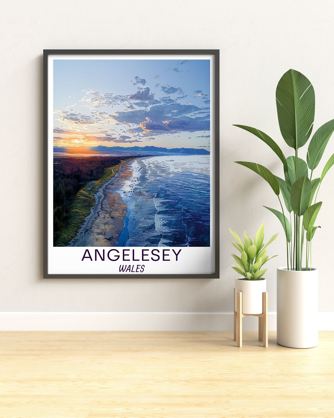 Anglesey Wales Golden Sunset Shoreline Aerial Sandy Beach Poster - Image 3