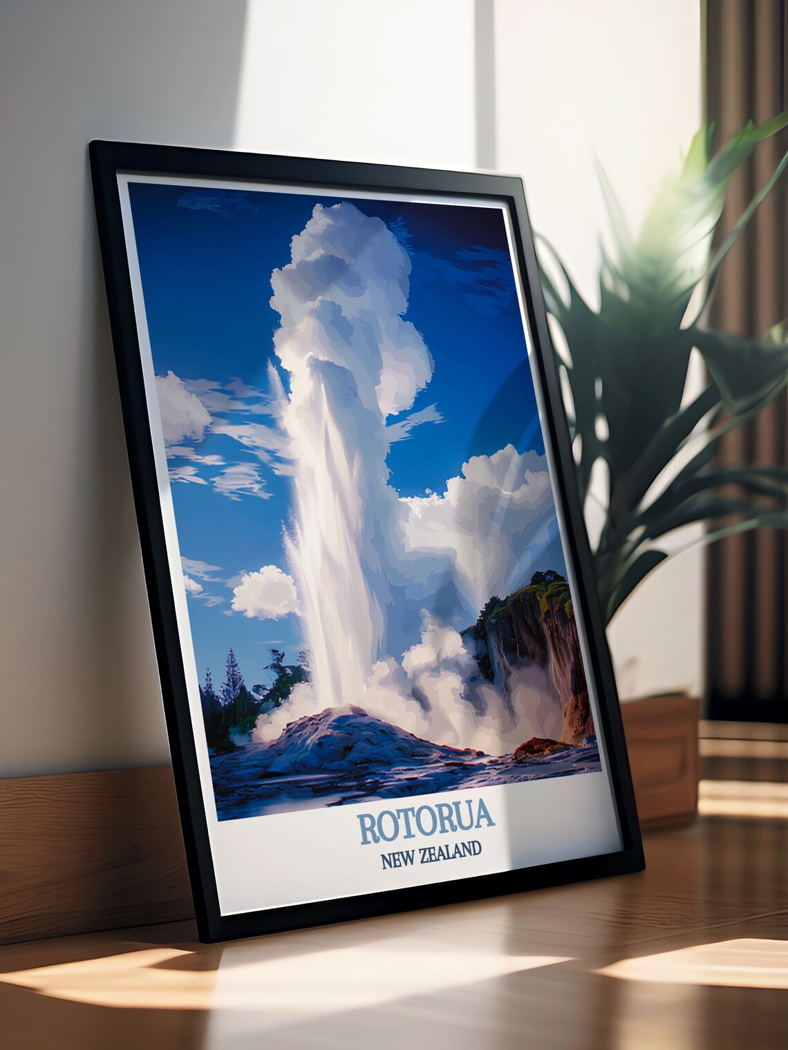 Te Puia Geyser Eruption Rotorua New Zealand Travel Art Poster - Image 3