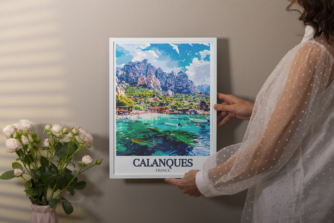 Calanques Turquoise Cove With Boats And Rocky Headland France Poster - Image 2