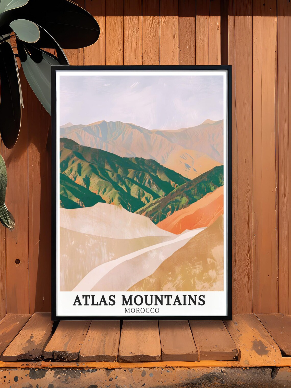 Atlas Mountains Morocco Layered Green and Peach Ridges Art Poster - Image 2