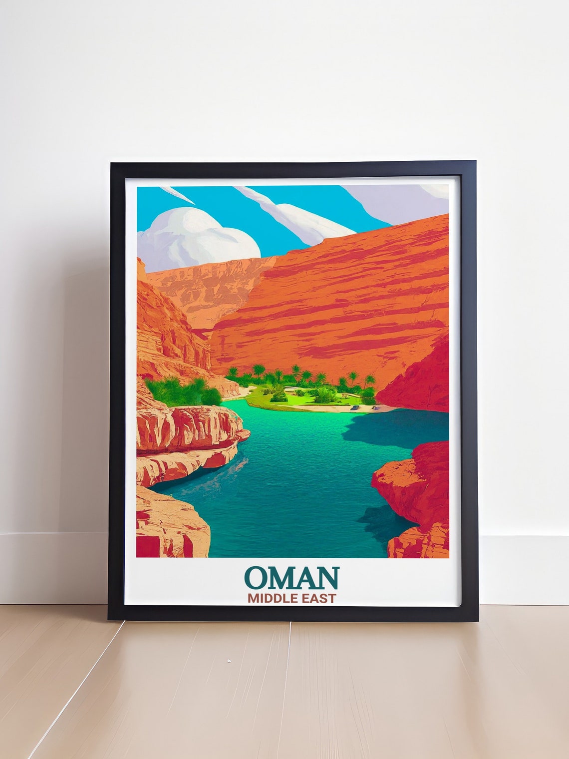 Oman Wadi Shab Canyon Emerald Oasis Pools Towering Red Cliffs Poster - Image 4