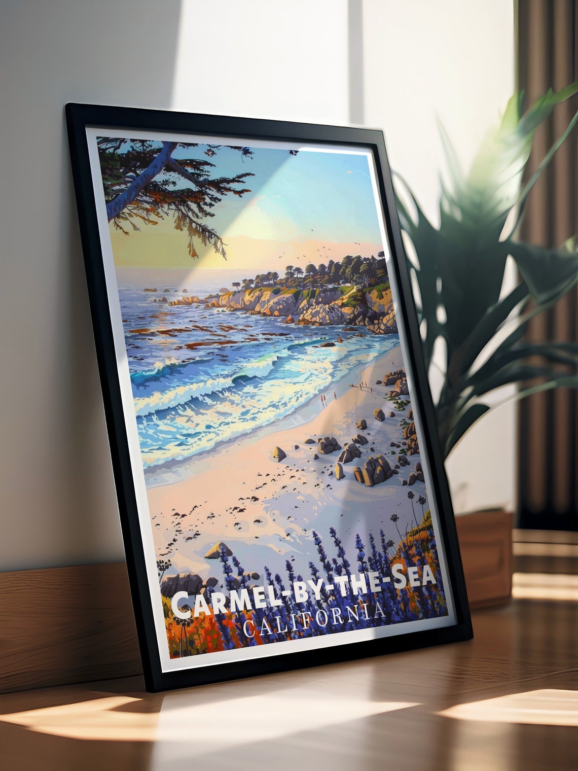 Carmel Beach Sunset Waves Rocky Shore California Coast Poster - Image 2