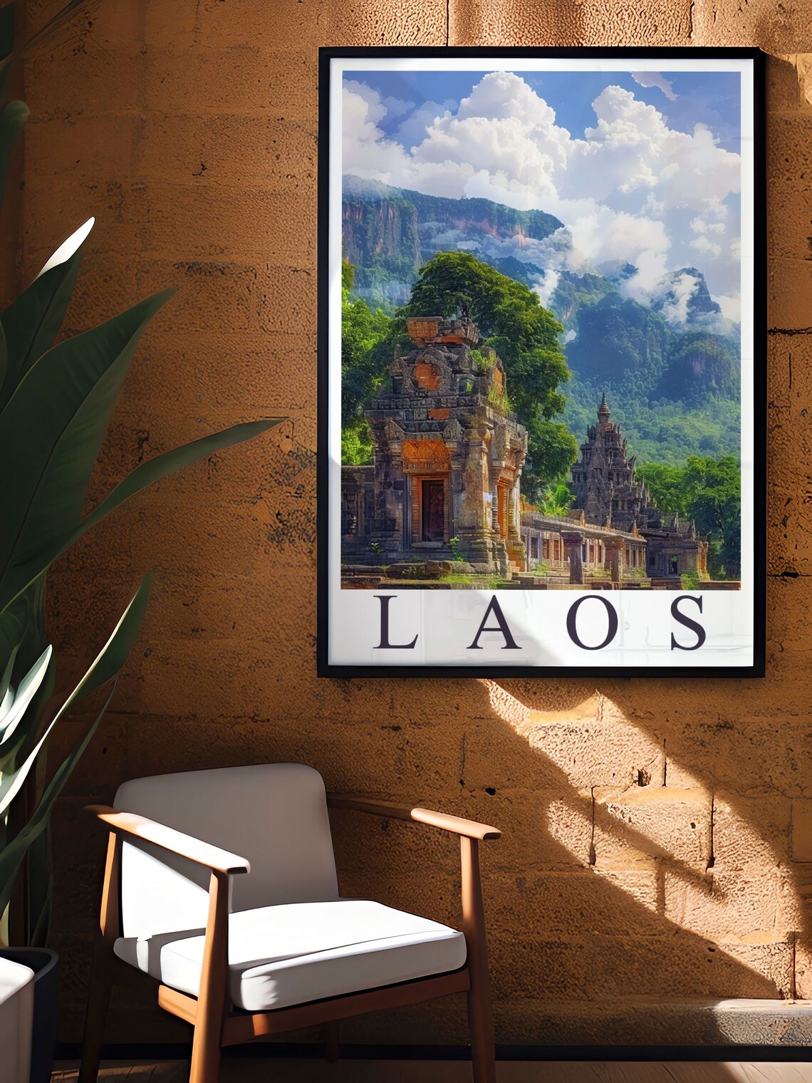 Vat Phou Ancient Temple Ruins Laos Misty Mountains Travel Poster - Image 3