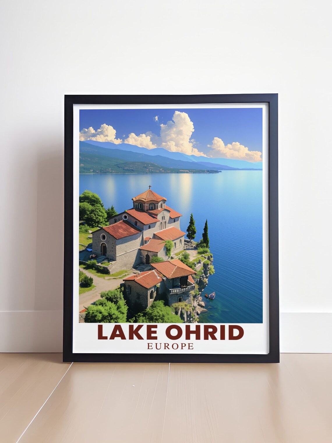 Lake Ohrid Lakeside Church Cliff Top View Europe Travel Poster - Image 4