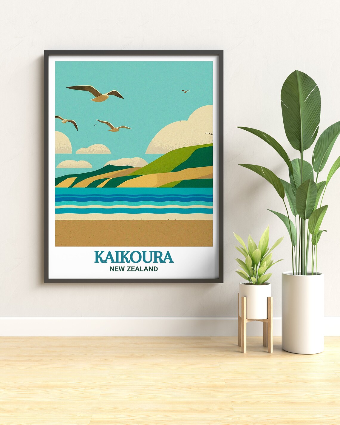 Kaikoura Beach Seagulls Turquoise Waves New Zealand Coastal Poster - Image 2