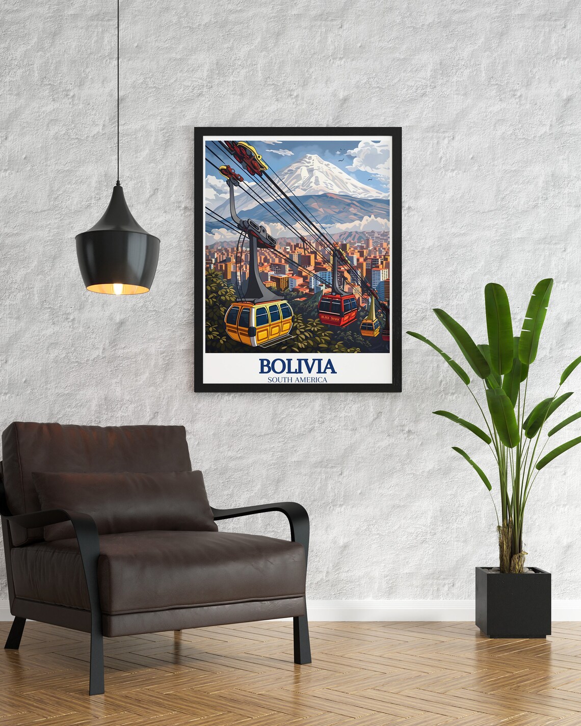 Bolivia La Paz Cable Cars Illimani Mountain City Travel Poster - Image 3