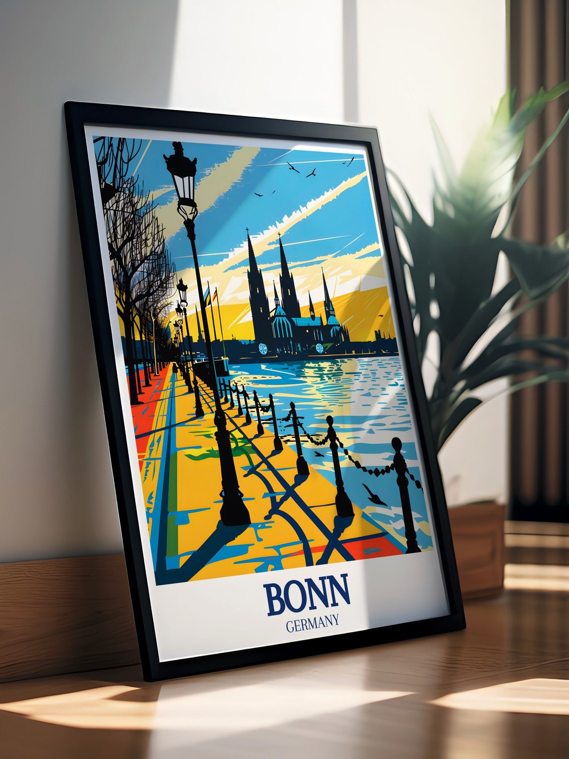 Bonn Rhine Riverfront Lamps Sunset Germany City Skyline Poster - Image 3