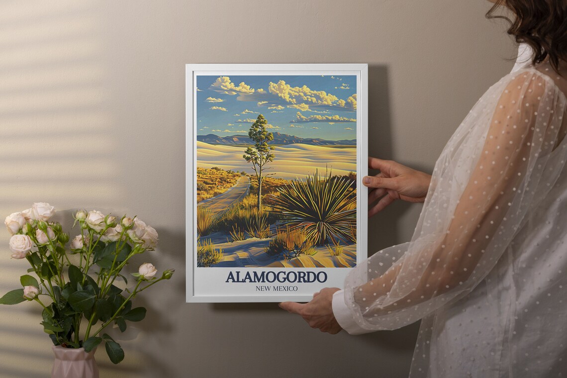 Alamogordo Golden Desert Road Yucca Plants Travel Art Poster - Image 3