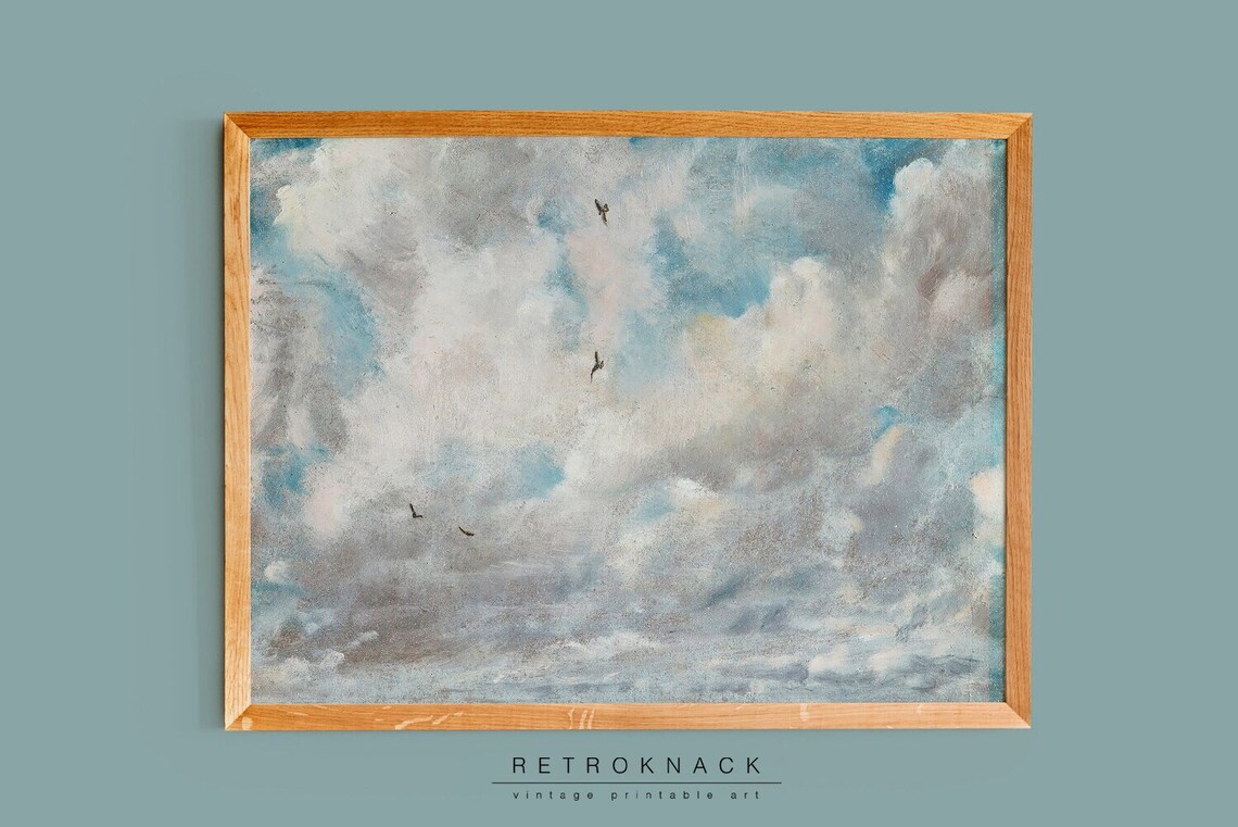 Antique Cloud Study Oil Painting Birds Dramatic Sky Vintage Art Poster - Image 2