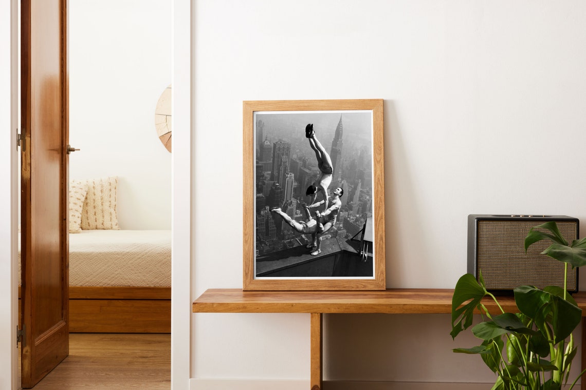 1930s Acrobats Empire State Building Ledge Black White Photo Poster - Image 3