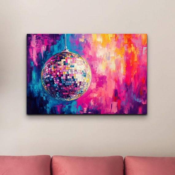 Disco Ball Color Explosion Ready To Hang Wall Art Print Heart Art Cute Decor Wall Art Home Decor Groovy Art Prints