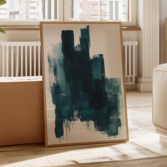 Moody Dark Green Abstract Wall Art Modern Minimalist Canvas Print With Bold Brushstrokes For Contemporary Living Or Office Spaces