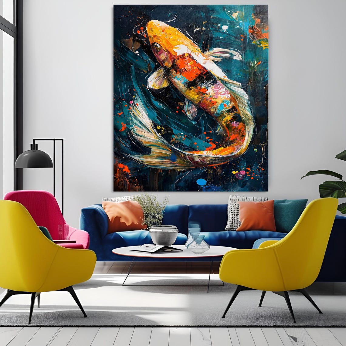 Abstract Koi Fish Print Vibrant Modern Wall Art Colorful Aquatic Decor Framed Fish Painting Contemporary Water Element Art - Image 4