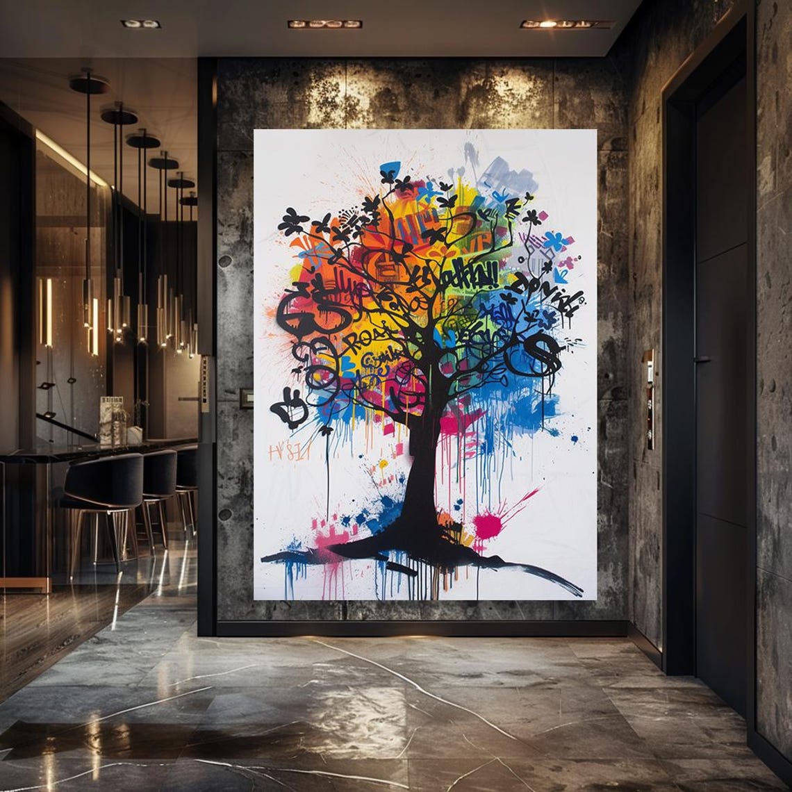 Wall Decor Framed Art Home Decor Dynamic Graffiti Tree Wall Decor Vibrant Abstract Art With Urban Street Style Perfect - Image 4