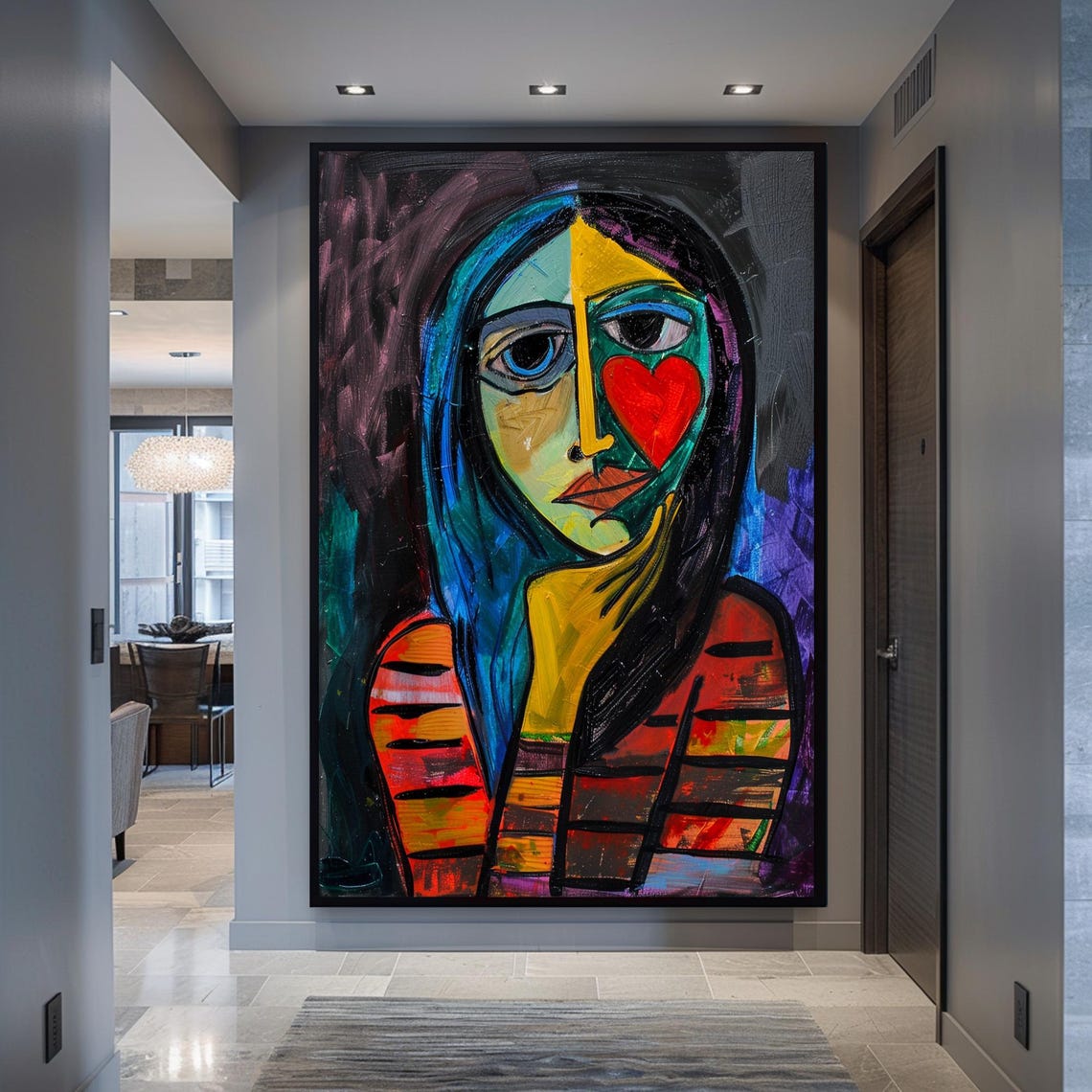 Picasso Style Art Abstract Decor Interior Design Modern Art Black Framed Art Contemporary Art Extra Large Wall Art Black Art Print