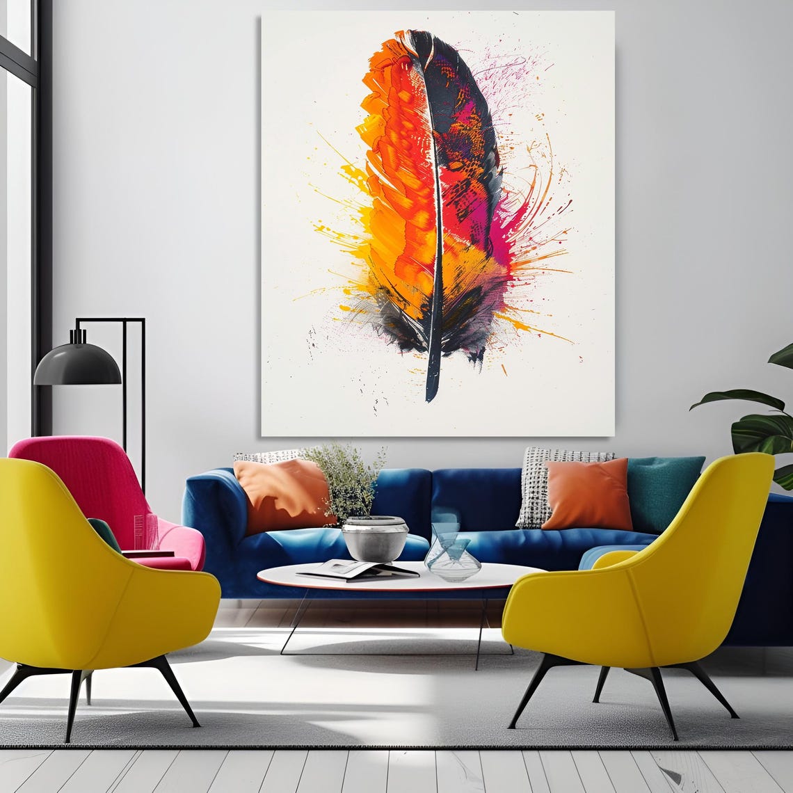 Abstract Feather Print Vibrant Modern Art Colorful Feather Wall Decor Framed Boho Feather Painting Bold Contemporary Wall Art - Image 6