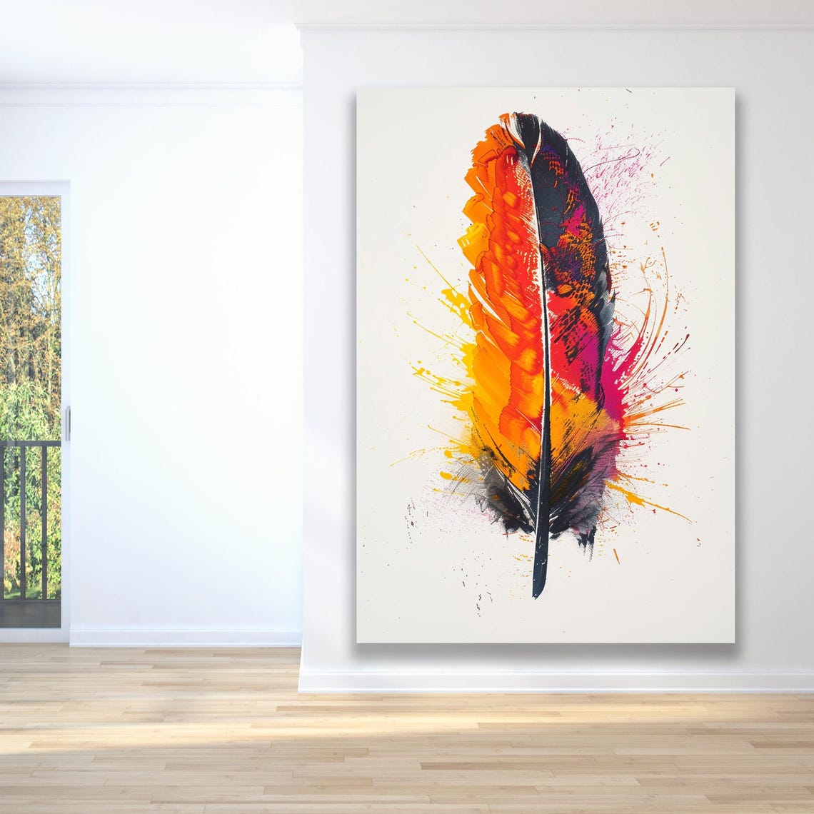 Abstract Feather Print Vibrant Modern Art Colorful Feather Wall Decor Framed Boho Feather Painting Bold Contemporary Wall Art - Image 2