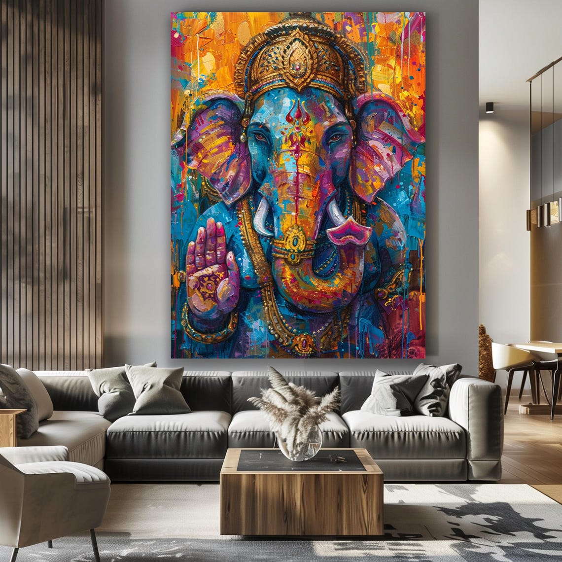God Ganesha Decor Indian God Art God Of Prosperity Hindu Wall Decor Framed Artwork Original Art Wall Art Modern Wall Decor Wall Art - Image 6