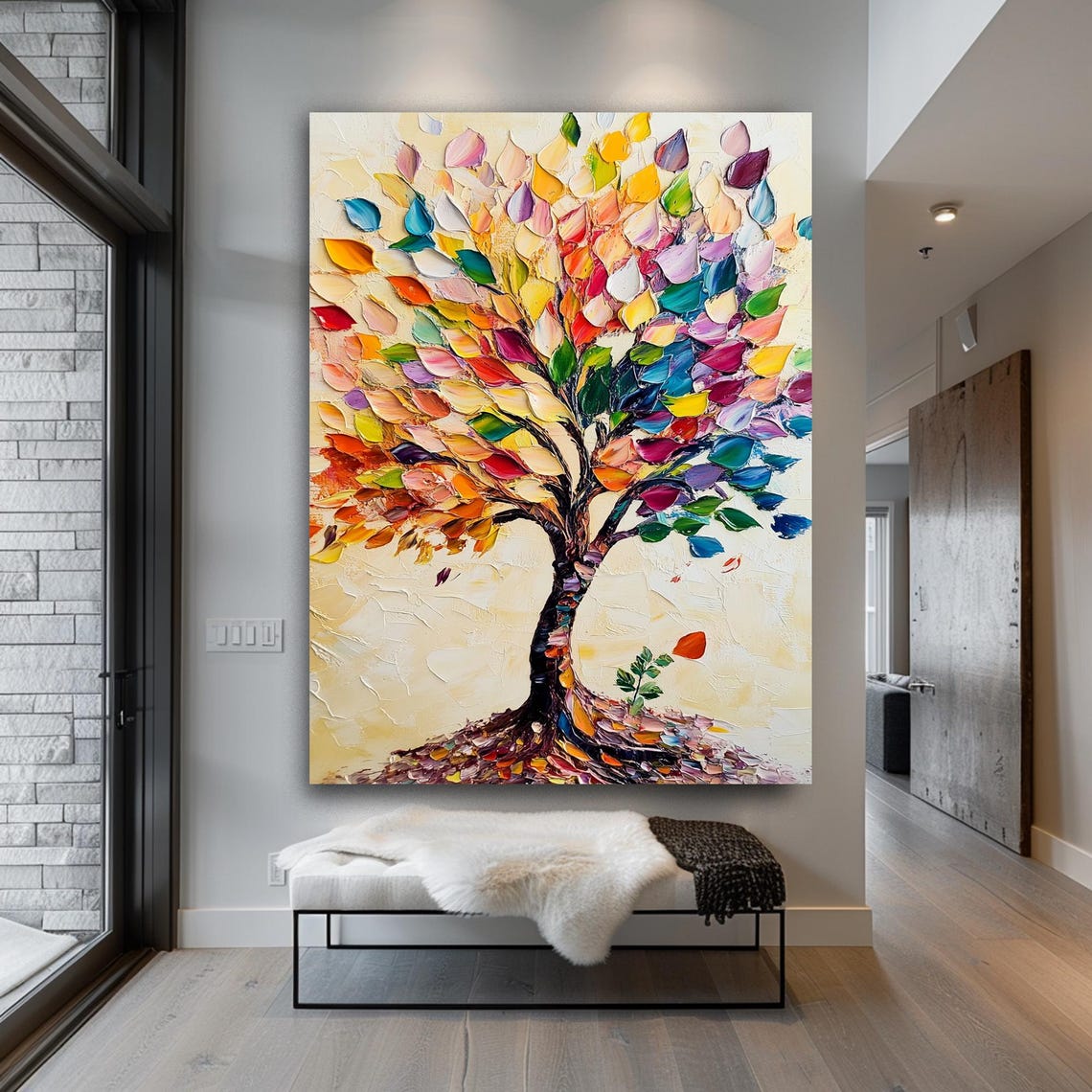 Colorful Abstract Tree Print Vibrant Textured Nature Art Framed Modern Impasto Tree Painting Bold Nature Inspired Wall Decor - Image 4