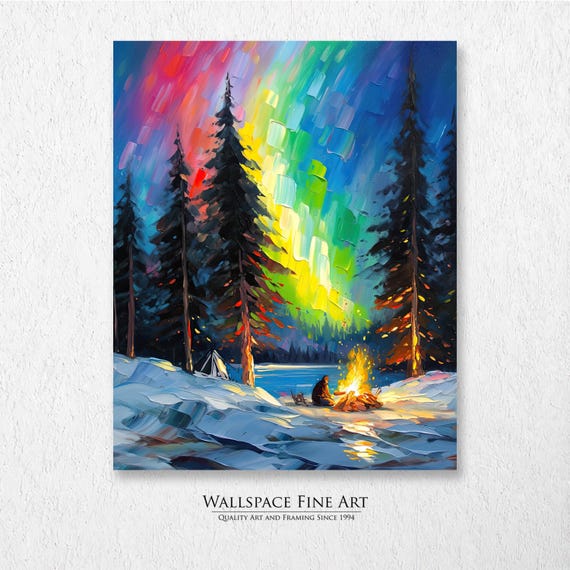 Northern Lights Aurora Borealis Winter Landscape Painting Wall Art Dcor Print Wallspace Fine 30026