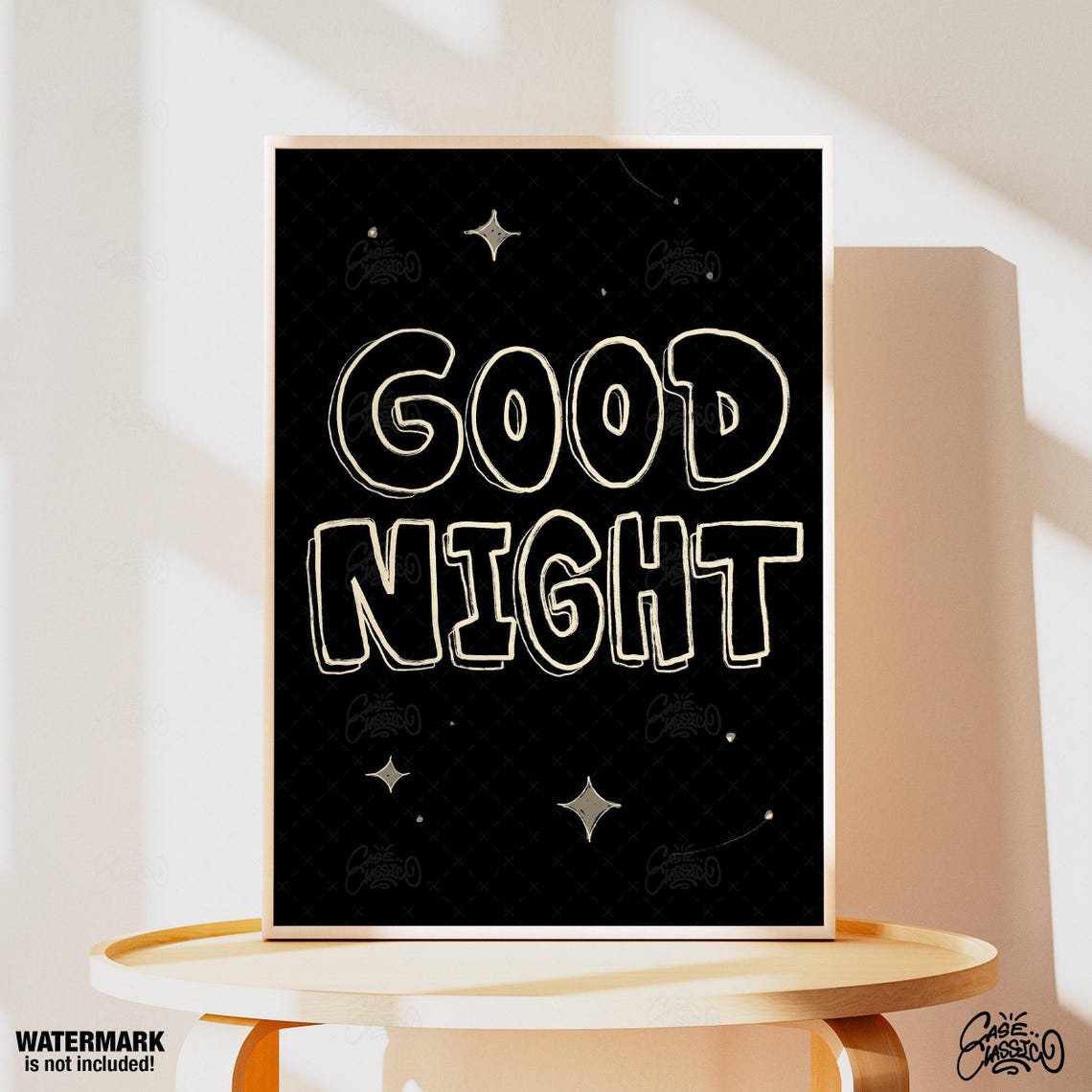 Good Night Bold Bubble Letter Starry Night Bedroom Decor Poster
