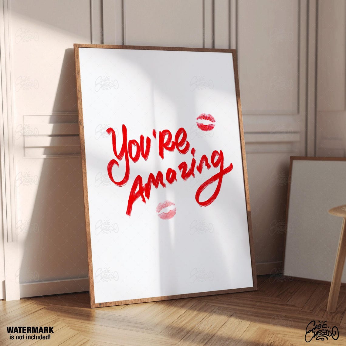 You're Amazing Red Script Lipstick Kiss Quote Poster Girly Room Decor