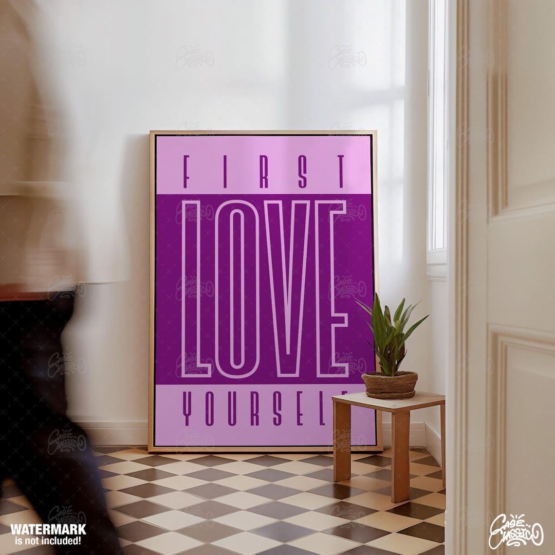 First Love Yourself Purple Room Decor Motivational Poster Typography Print Bar Quote Indie